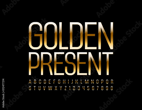 Vector luxury Emblem Golden Present. Elite chic Font. Creative Alphabet letters and Numbers.