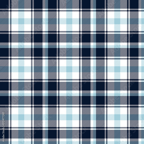 Blue and white tartan plaid. Stylish madras textile pattern.