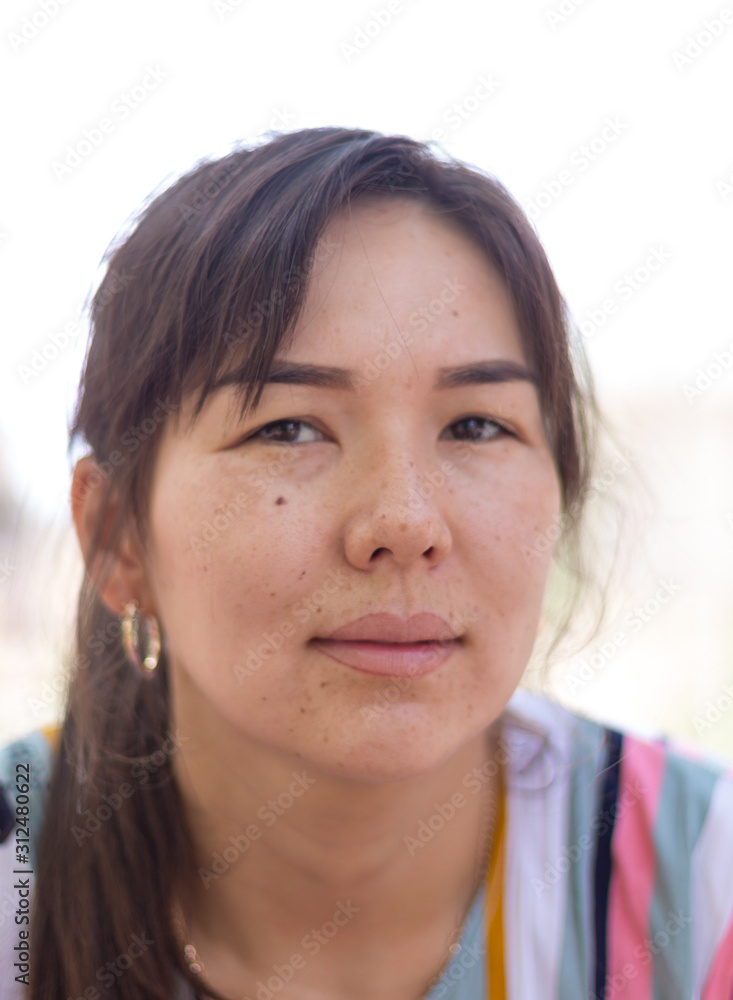Good morning. Portrait of a beautiful and happy girl woke up in the morning with a chubby face Good morning. Portrait of a beautiful and happy girl woke up in the morning with a chubby face
