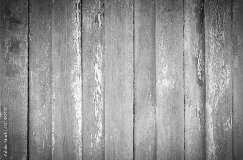 Gray and white old wood plank texture background. Top view of weathered wooden table. Vintage wood abstract background for sad, death, hopeless. Grunge wooden floor rough surface. Gray wooden board. 