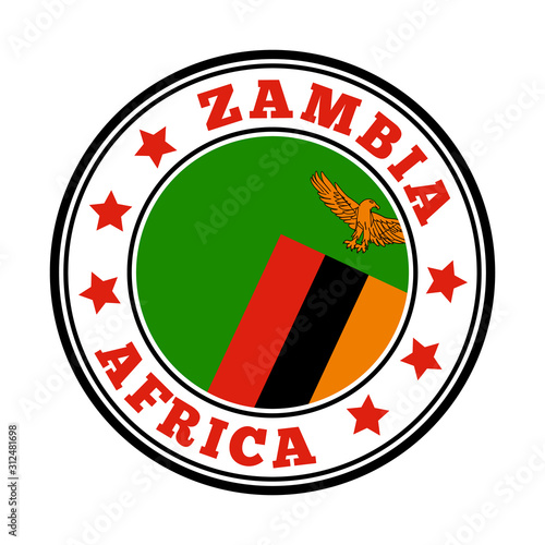 Zambia sign with flag in a round logo. Vector illustration of the national emblem.
