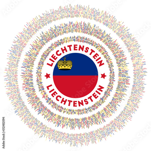 Liechtenstein symbol. Radiant country flag with colorful rays. Shiny sunburst with Liechtenstein flag. Modern vector illustration.