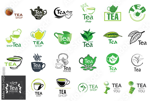 Vector set of tea shop and cafe logos