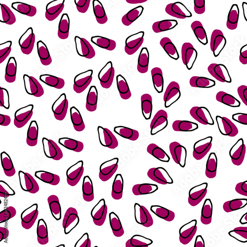Vector seamless pattern of seeds of pomegranate, lemon, orange, sunflower. Fruit and vegetable background for textile, wallpaper, packaging and design. Isolated on a white background.