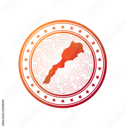 Flat low poly stamp of Morocco. Polygonal Morocco badge. Trendy vector logo of the country.