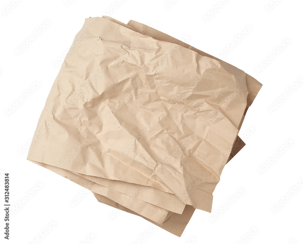 folded blank brown kraft paper sheet isolated on white background