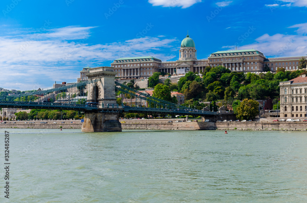 View over the Chain Bridge, Buda Castle and Danube river from Budapest, the capital of Hungary.