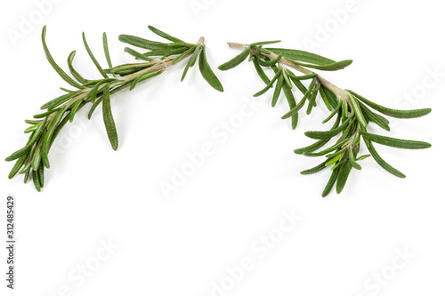 Two stems of fresh rosemary located at the top  background