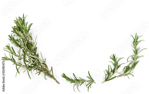 Rosemary twigs located at the bottom and the sides  background