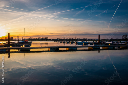 Beautiful scenery of the yacht club at the river the IJssel near the city Deventer, province Overijssel the Netherlands