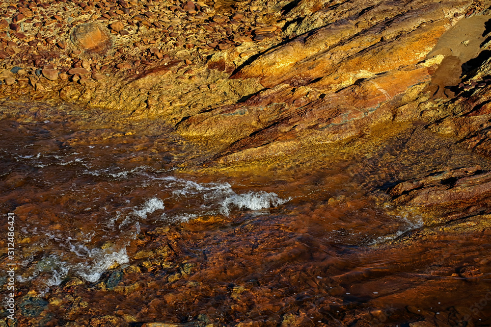 Rio Tinto reddish water, Huelva Province, Spain, Europe Rio Tinto reddish water, Huelva Province, Spain, Europe