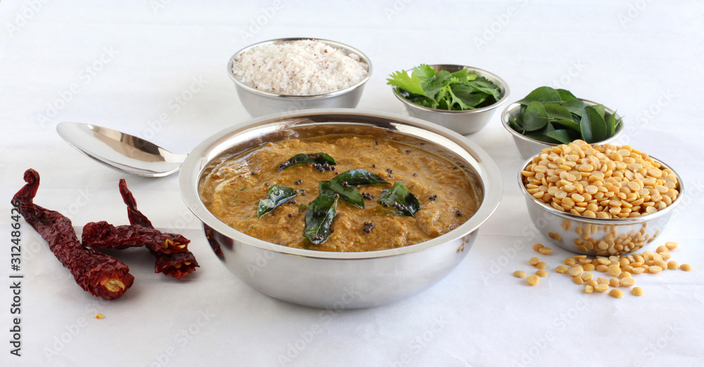 Toor dal chutney, an Indian, delicious vegetarian side dish is made from items like split pigeon pea and dry coconut, is a side dish for items like idli, dosa, chapati, and roti, with some of its main