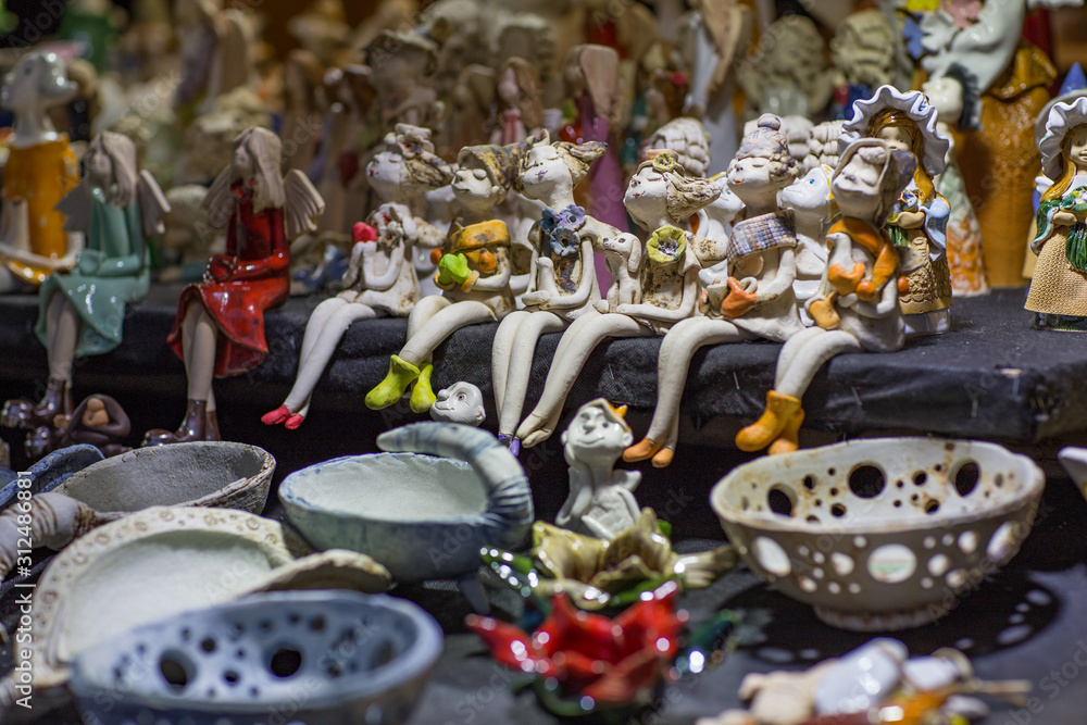 handmade ceramic and clay figurines at a street fair