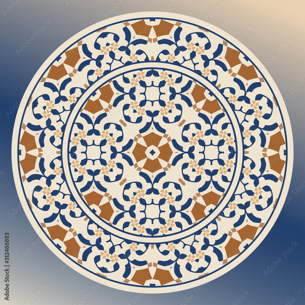 Creative color abstract geometric pattern, vector seamless.  Decorative plate and mandala for interior design. Home decor. porcelain design.