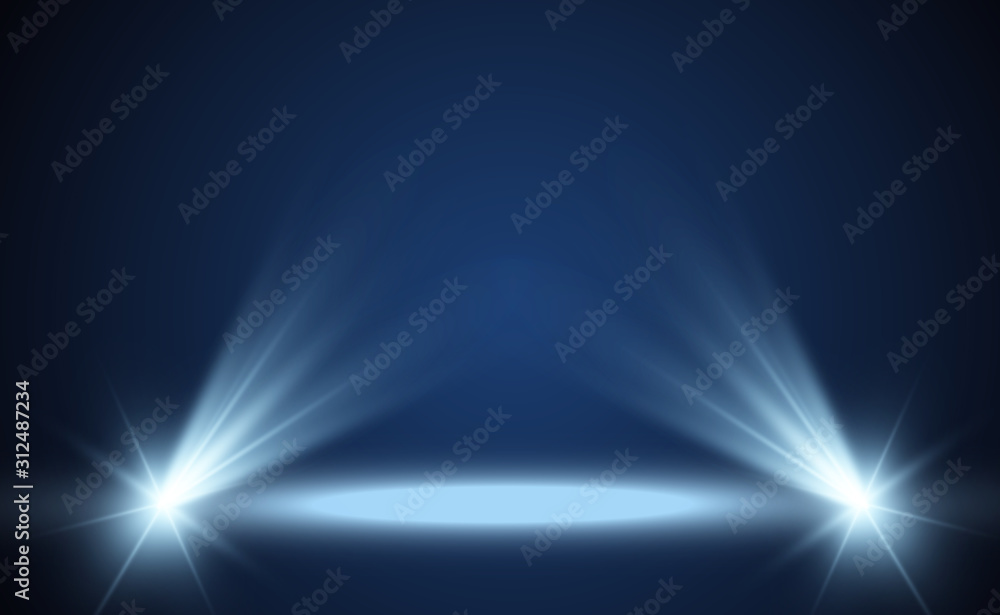 White scene on with spotlights. Vector illustration. White scene on with spotlights. Vector illustration.