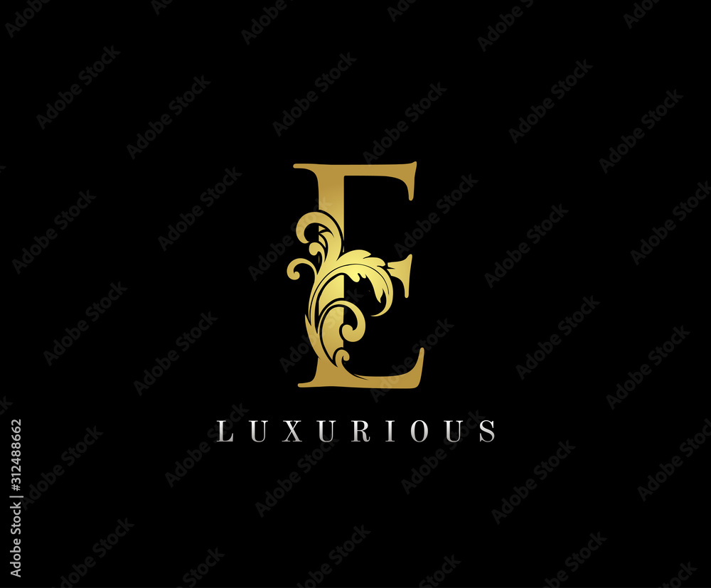Golden E Luxury Logo Icon, Classic E Letter Logo Design. Golden E Luxury Logo Icon, Classic E Letter Logo Design.