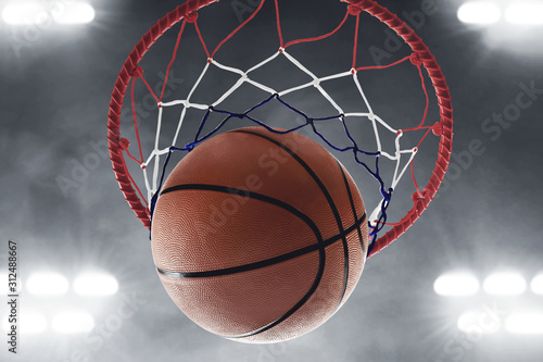 Basketball hoop in court arena background © fotokitas