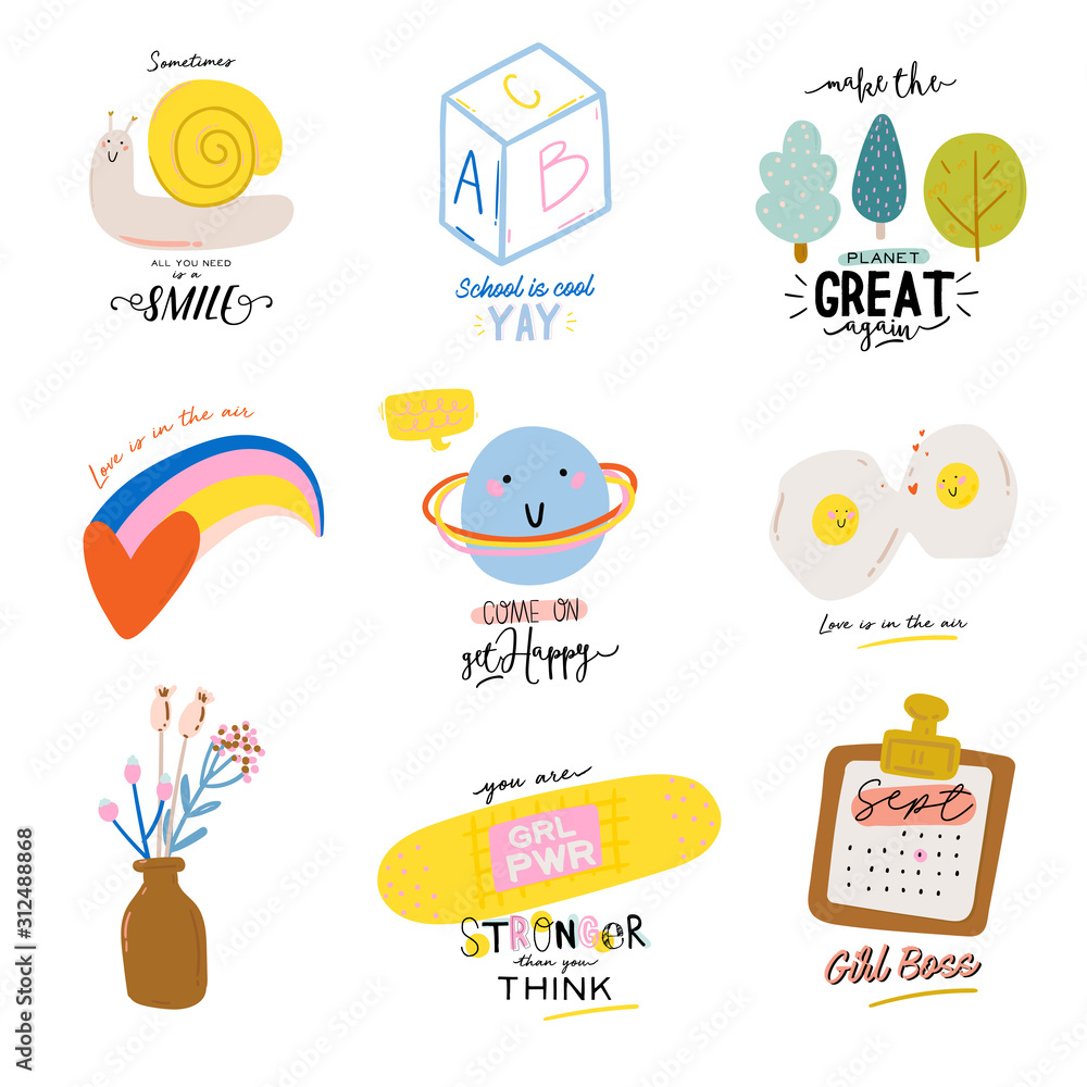 Cute scandinavian seamless pattern including funny decorative hand drawn elements. Cartoon doodle style illustration for birthday decor, stickers, T-shirt, nursery, kids design. Vector. Cute scandinavian seamless pattern including funny decorative hand drawn elements. Cartoon doodle style illustration for birthday decor, stickers, T-shirt, nursery, kids design. Vector.