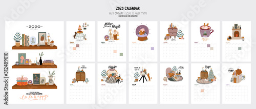 Wall calendar. 2020 Yearly Planner with all Months.