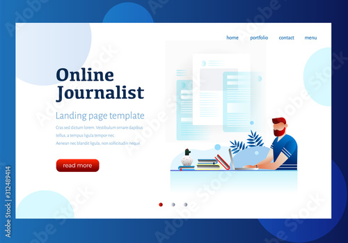 Creative writing, content management for web page, banner, presentation, social media, copywriting. Blogging, online journalist. Vector illustration. Landing page template