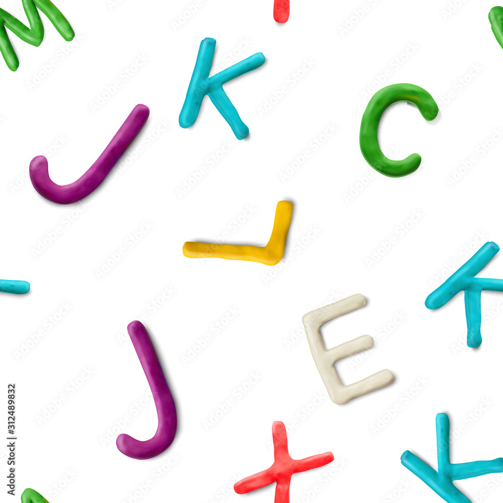 Seamless pattern with alphabet. Handmade modeling clay letters. Realistic 3d vector lettering background. Seamless pattern with alphabet. Handmade modeling clay letters. Realistic 3d vector lettering background.