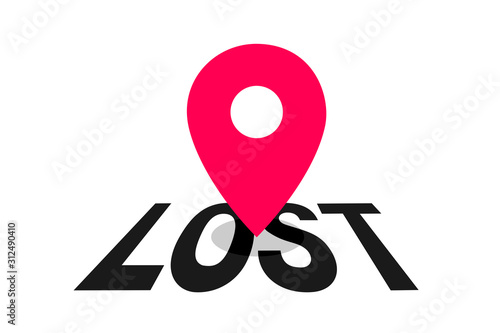 Location pin is lost - disorientated navigation is unable to navigate and locate position, spot and place. Vector illustration isolated on white.