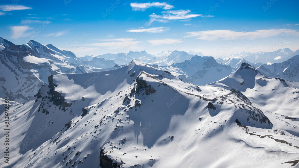 Panoramic view with blue sky of mountain in Schilhorn ,Switzerland,European Alps in sunny day