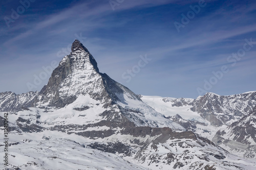 Panoramic  View of Matterhorn with blue sky ,Switzerland photo