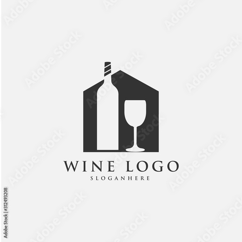 House wine bottle glass logo design vector