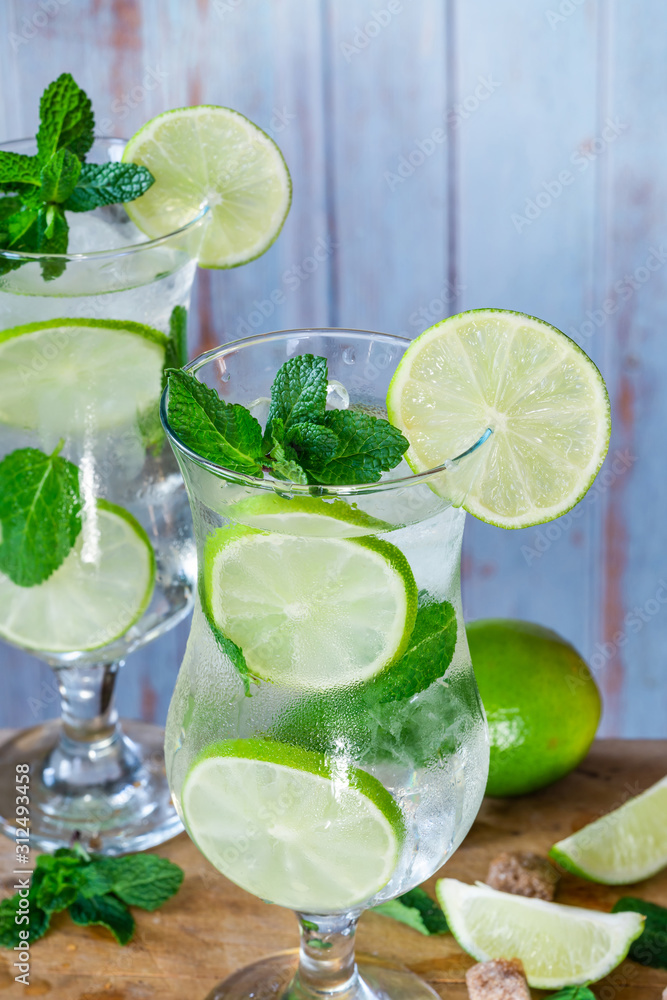 Refreshing mojito cocktail with mint and lime