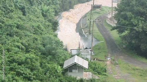 Water Stream from the Dam go to the Canal from Top View