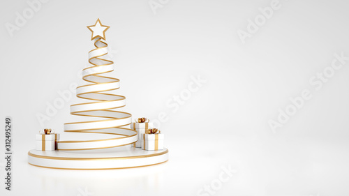 Modern White And Golden Spiral Christmas Tree Isolated On The White Background - 3D Illustration