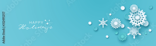 Holiday paper snowflakes banner. Vector Illustration.