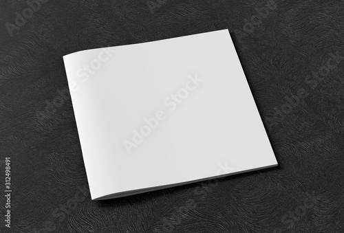 Square brochure or booklet cover mock up on black background. Isolated with clipping path around brochure. Side view. 3d illustratuion © dimamoroz