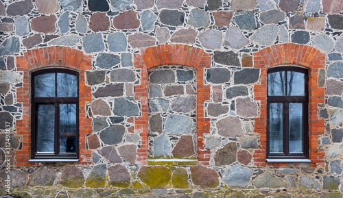 brick wall with windows