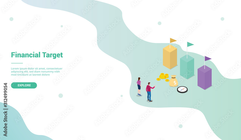 financial target choice decision for website template or landing homepage with isometric style - vector