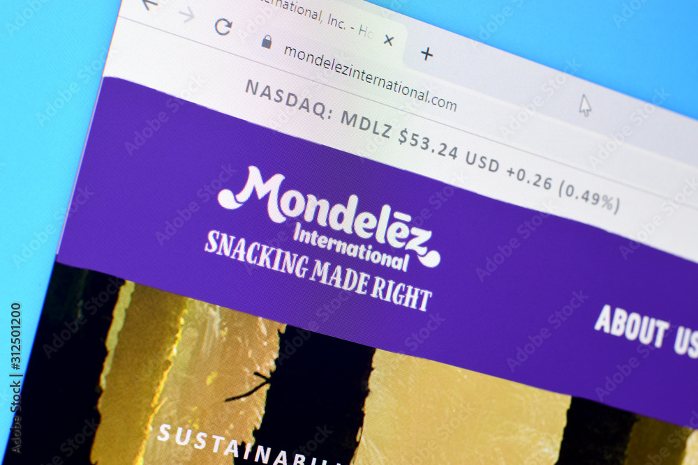 Homepage of mondelez international website on the display of PC, url
