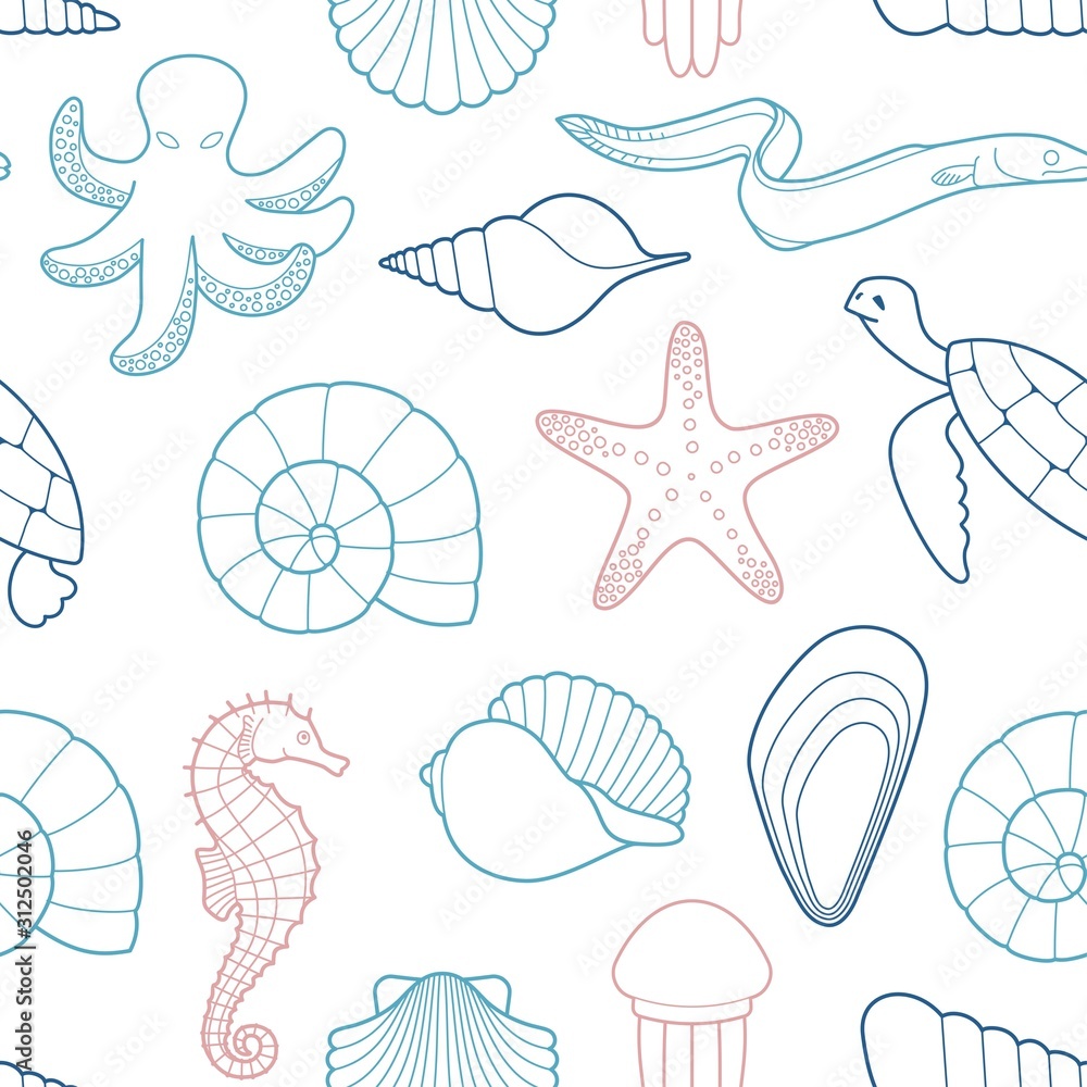 Seamless background on the theme of the sea and marine life Seamless background on the theme of the sea and marine life