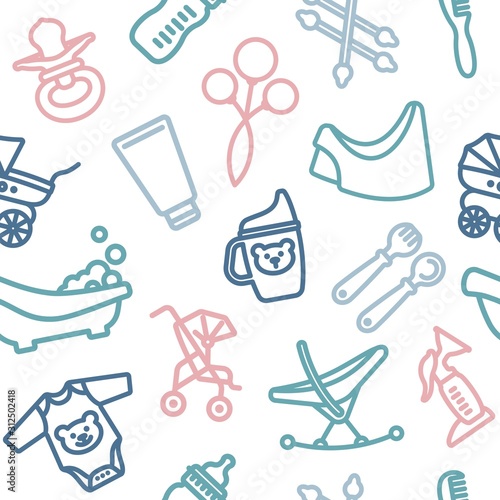 Seamless background with linear baby care symbols