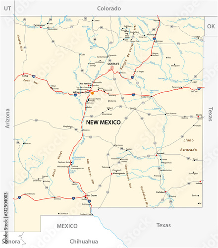 road map of the US American State of New Mexico