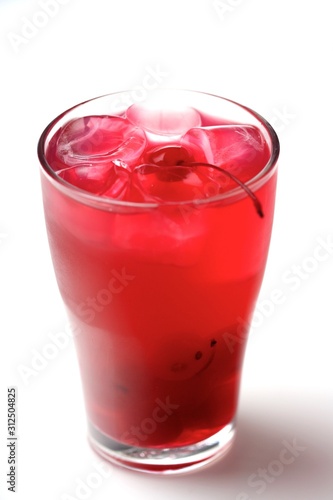 Wallpaper Mural Drink with ice cubes and cherries on white background Torontodigital.ca