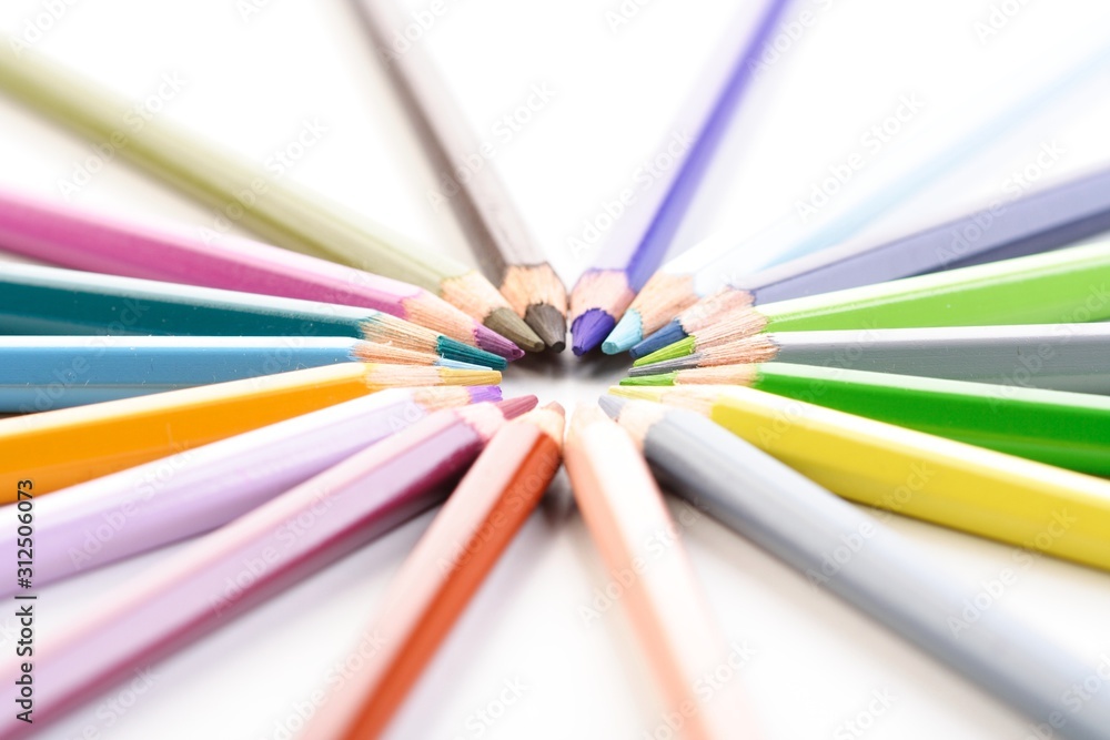 Rainbow colored pencils - close-up Rainbow colored pencils - close-up