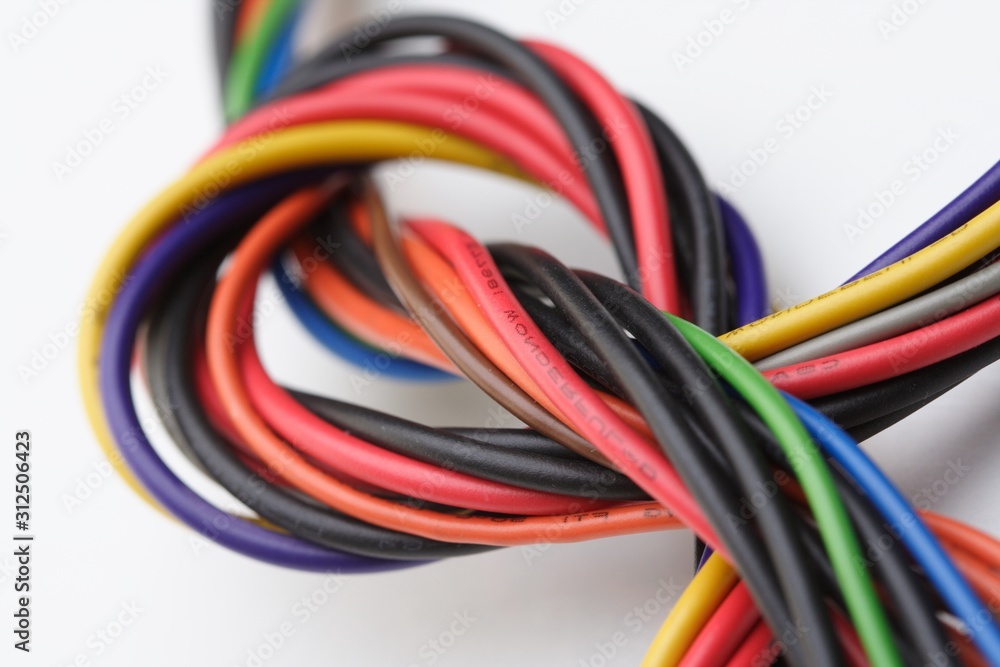 Computer cables on white background
