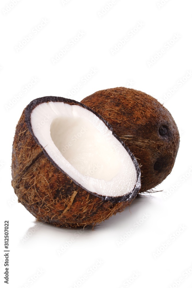 Coconut on white background - close-up Coconut on white background - close-up