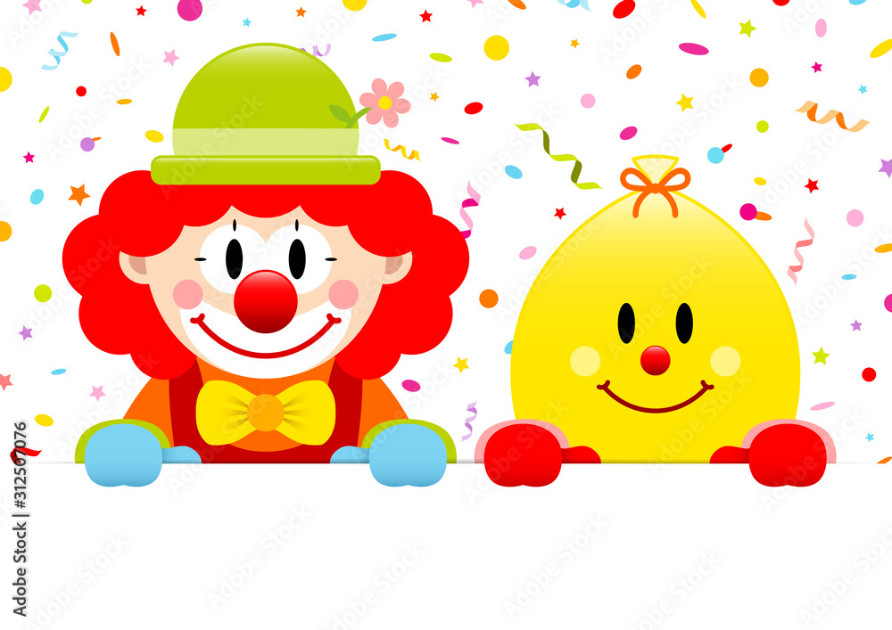 Clown Und Luftballon Banner Luftschlangen Konfetti Clown Und Luftballon Banner Luftschlangen Konfetti