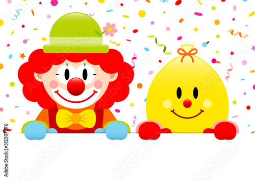 Clown Und Luftballon Banner Luftschlangen Konfetti