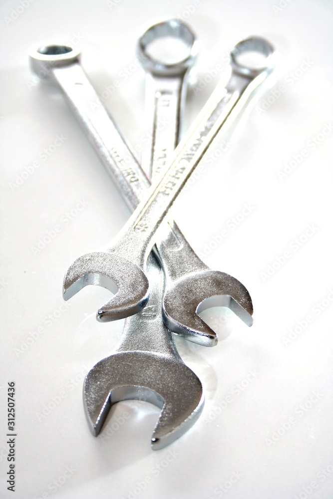 Wrenches on white background - close-up Wrenches on white background - close-up