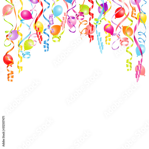 Hintergrund Bunte Luftschlangen und Luftballons Bogen