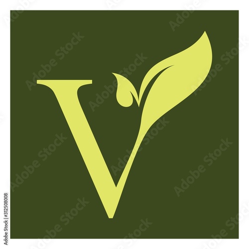 V letter with leaf logo  organic tree logo