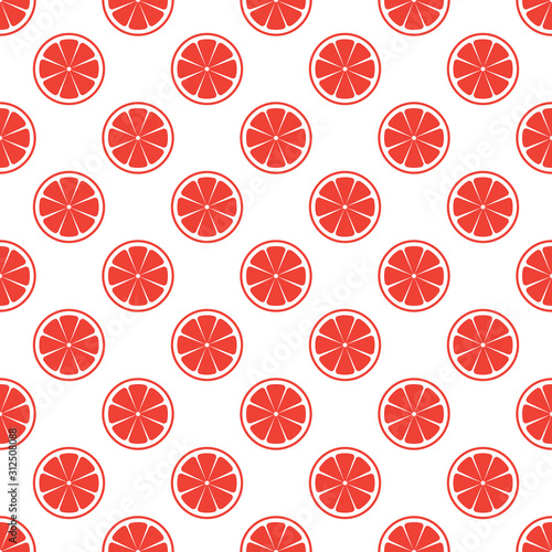 Fresh red grapefruit citrus sliced vector illustration on white. Seamless grapefruit pattern.